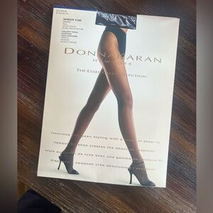 Donna Karan sheer toe, black tanga style pantyhose l, size tall. New in box
